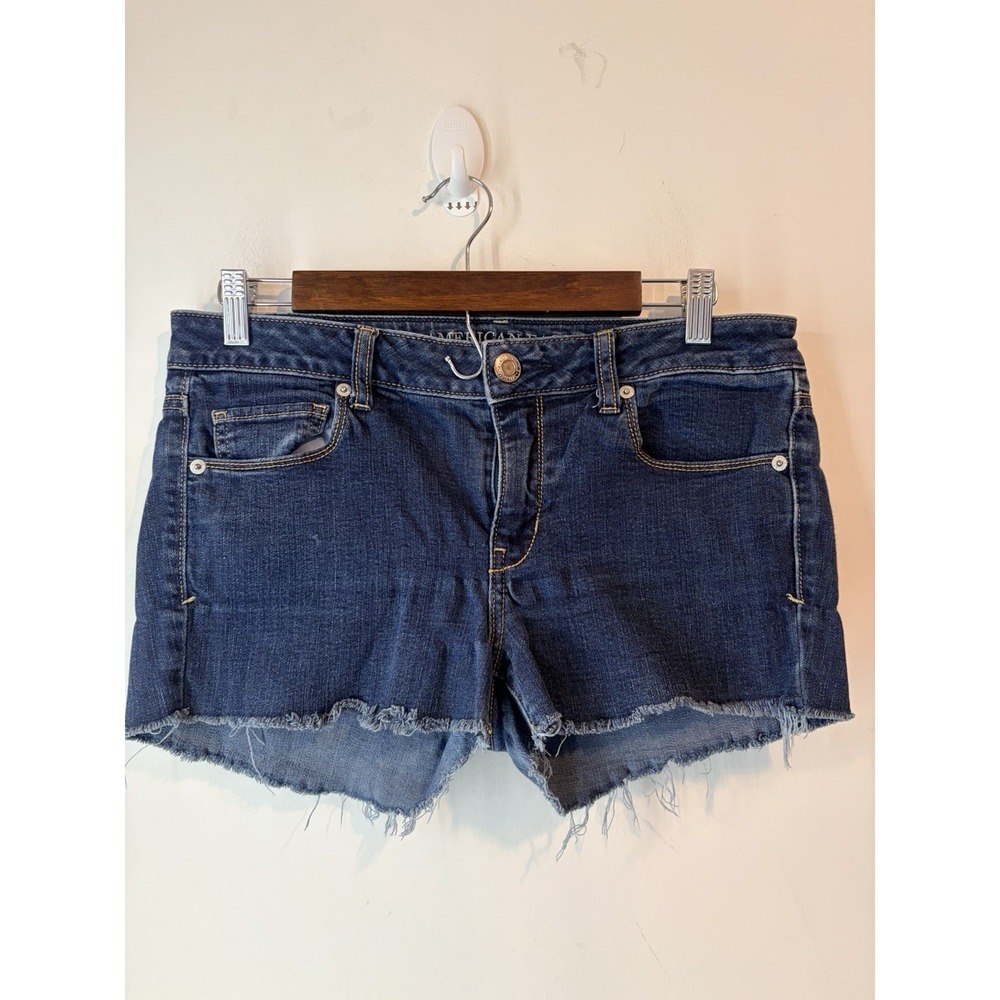 American Eagle Denim Cutoff Shorts Women Size‎ 10 Raw Hem Stretch Low Rise